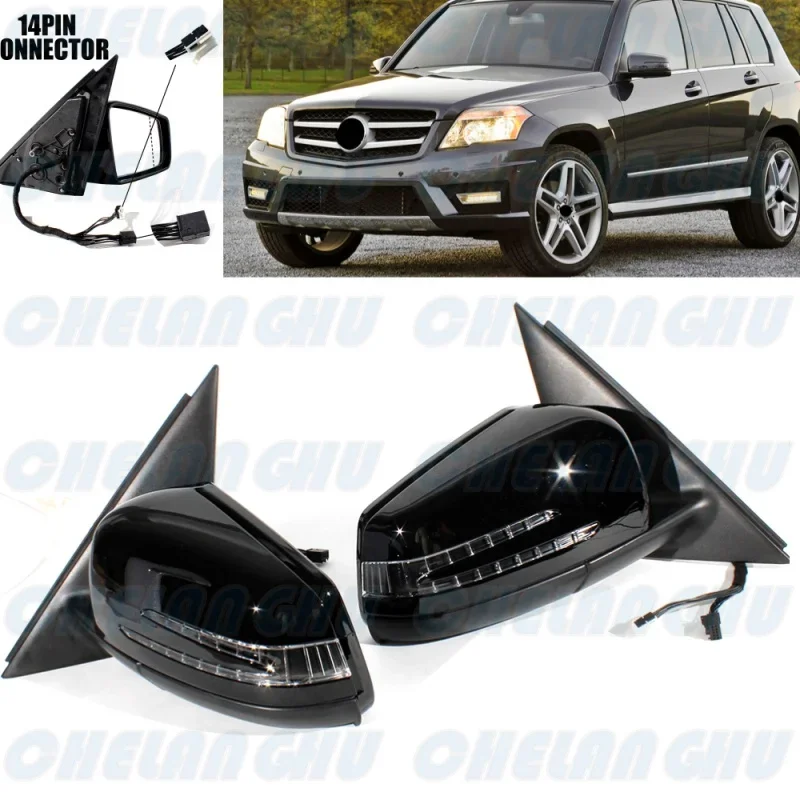 For Benz X204 GLK250 GLK280 GLK300 GLK350 2008 2009 2010 2011 2012 2013 2014 2015 1 Pair 14 Pins Black Painted Auto Fold Mirror