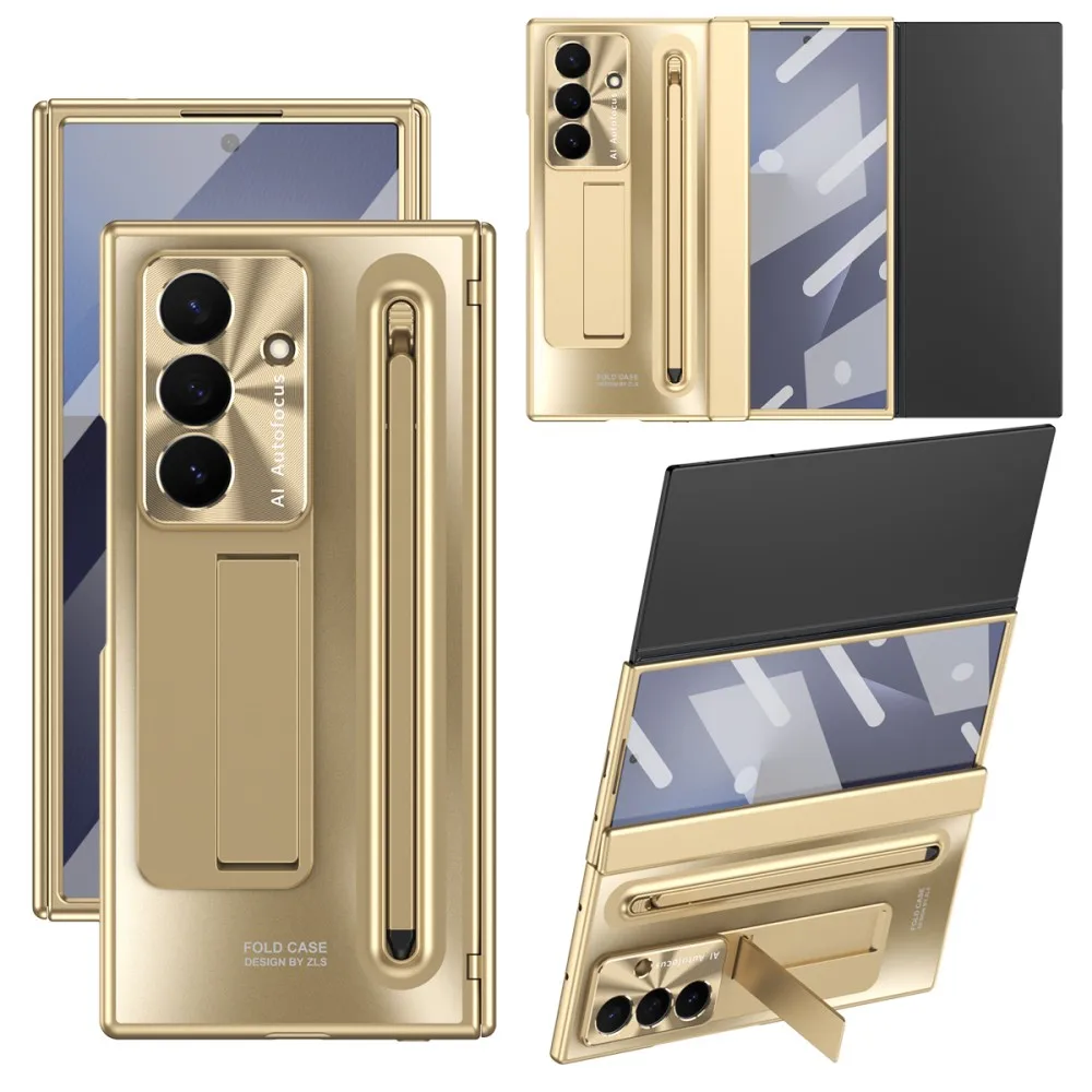 Fashion With Holder Phone Case For Samsung Galaxy Z TriFold Front Protection Film PC Hard Shell Hinge With S Pen Back Cover