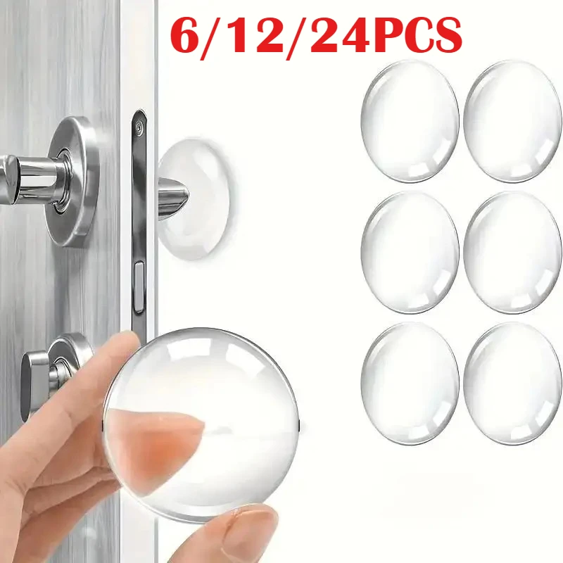24/12/6Pc Transparent Door Knob Wall Shield Clear Soft Silicone Handle Bumper Mute Sticker Protector Muffler Pad Protective Plug