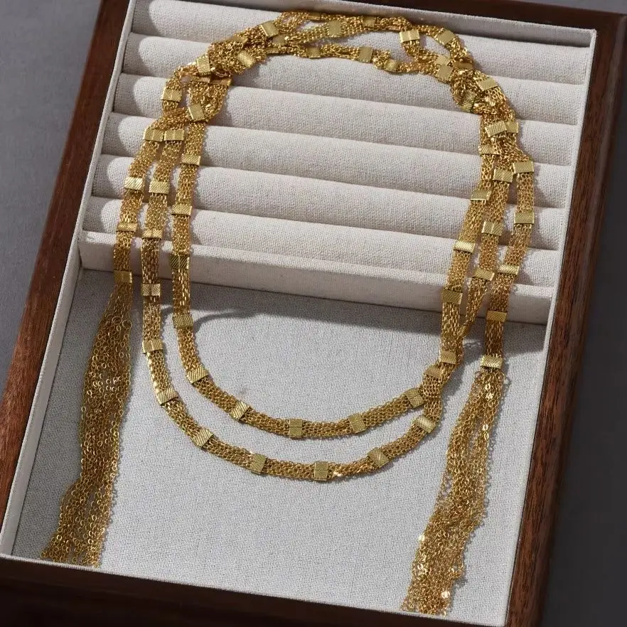 

Модное длинное ожерелье-цепочка с кисточками и латунным покрытием под 18-каратное золото в европейско-американском стиле для женщин