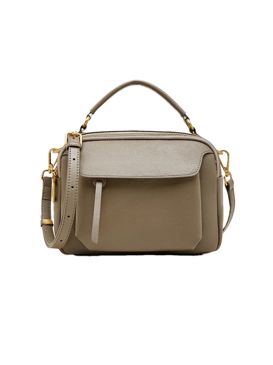 

High Quality Genuine Leather Shoulder Bag for Women High-end Layer Cowhide Solid Color Handbag Small Double Zipper Crossbody Bag