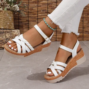 Geflochtene Kamelsandalen für Frauen, Knöchelgurt, dicke Plattformsandalen, dicke Sohle, Strand, Sommer, 2024 12 Hauptverkaufskamelschuhe - №6