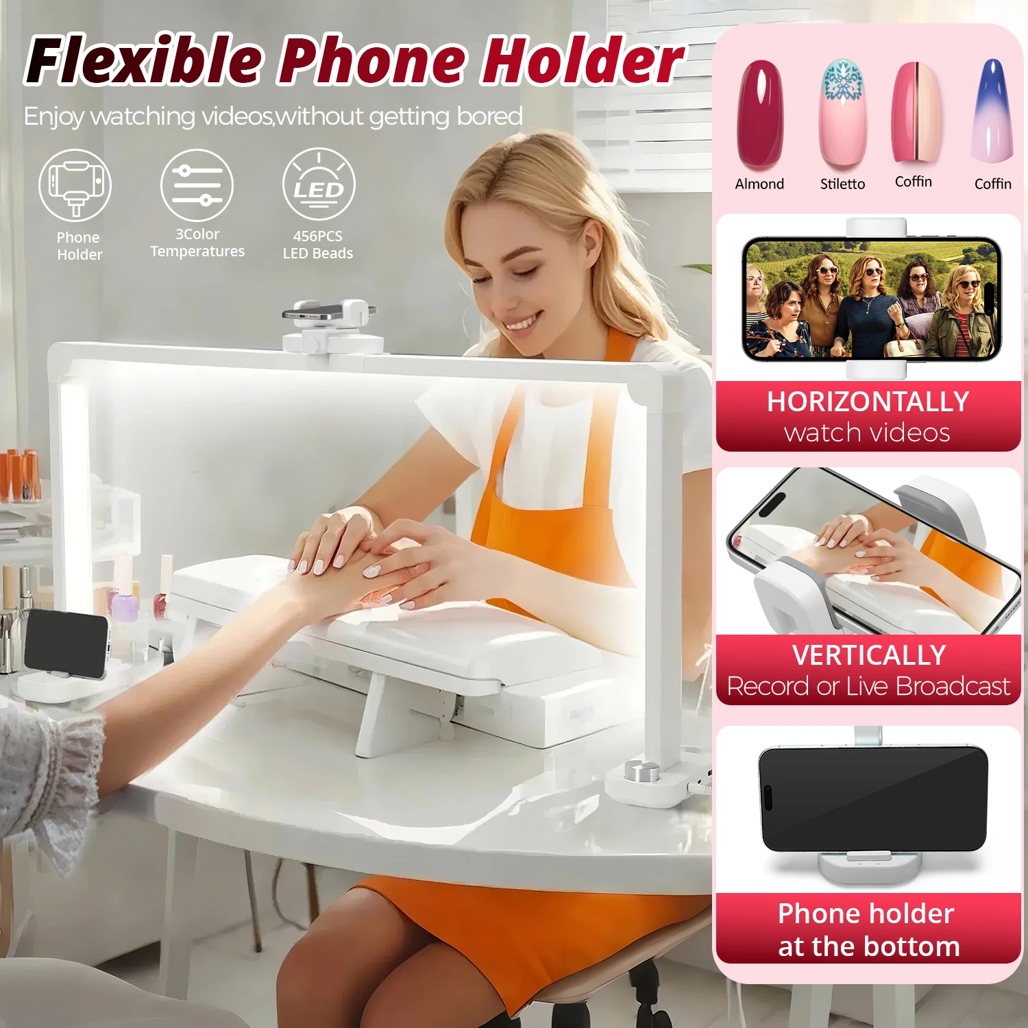 Beauty Essential Extra Large Rectangular Fill Light: 456 LEDs, with Lazy Phone Holder, 3 adjustable color temps (3000K-6000K), s