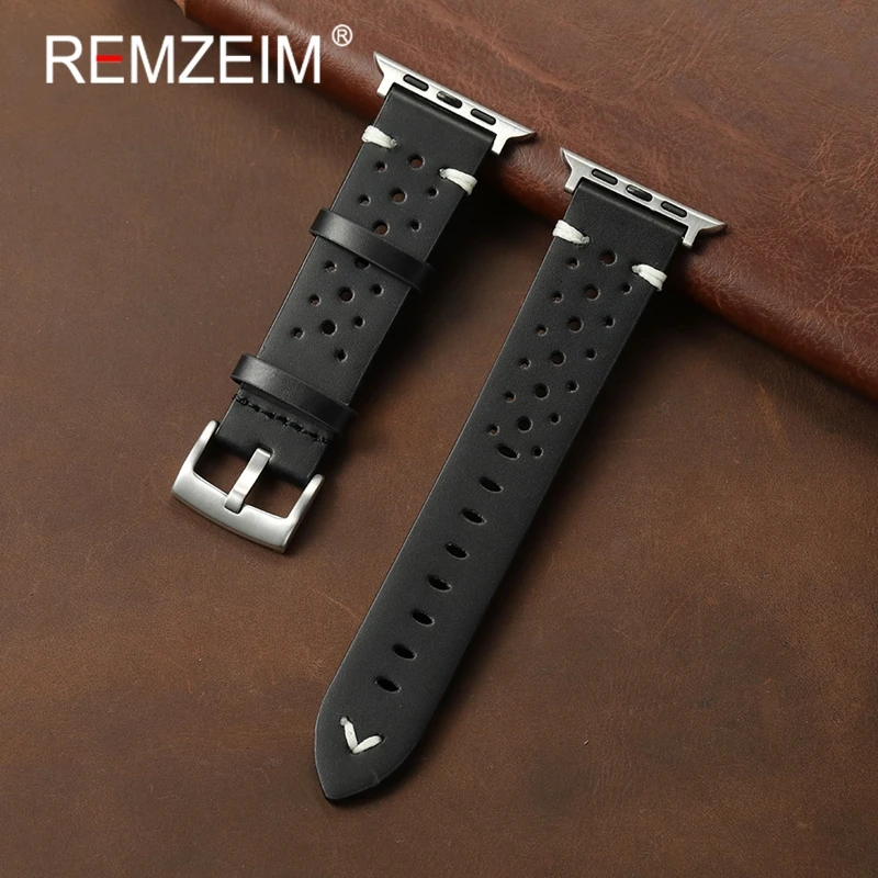 

Men Women 4 Colors Oil Wax Genuine Leather Strap for Apple Watch Series 1-10 SE Ultra Band for Iwatch 49/46/45/44/42/41/40/38mm