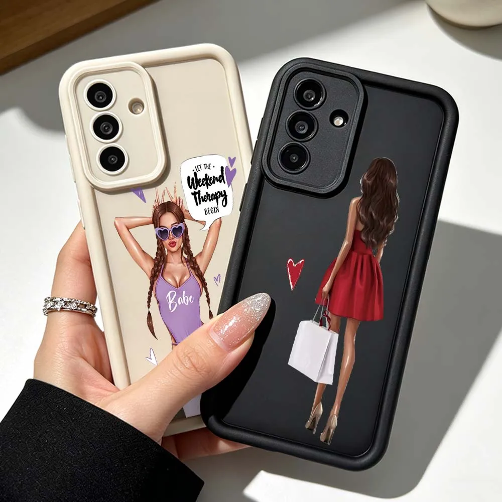 Luxury Rear View Red Dress For Samsung Galaxy A71 A57 A56 A55 A54 A53 A52s A51 A40 A17 A16 A06 Eye Ladder Phone Case Cover