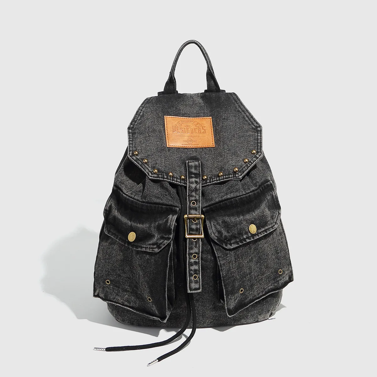 

Women's Backpack Denim Pockets Backpack Teenage Girls Vintage Rivets Travel Bag Shoulder School Bag mochila feminina