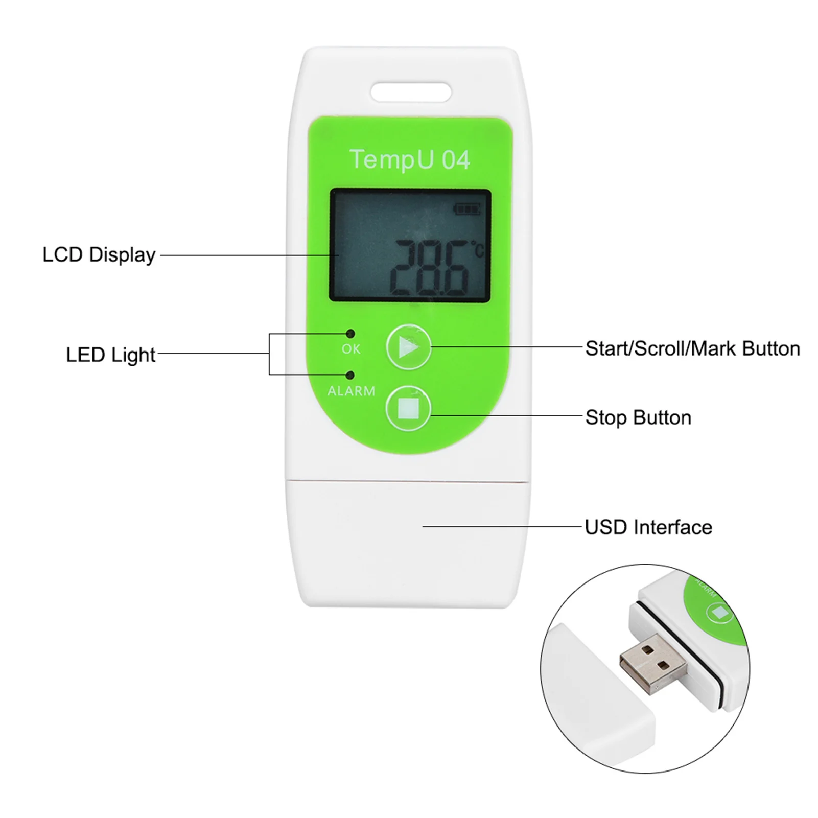 TempU04 PDF USB Temperature Data Logger Reusable Temperature Recorder PDF Logger Temperature Logger USB Temperature Data Logger