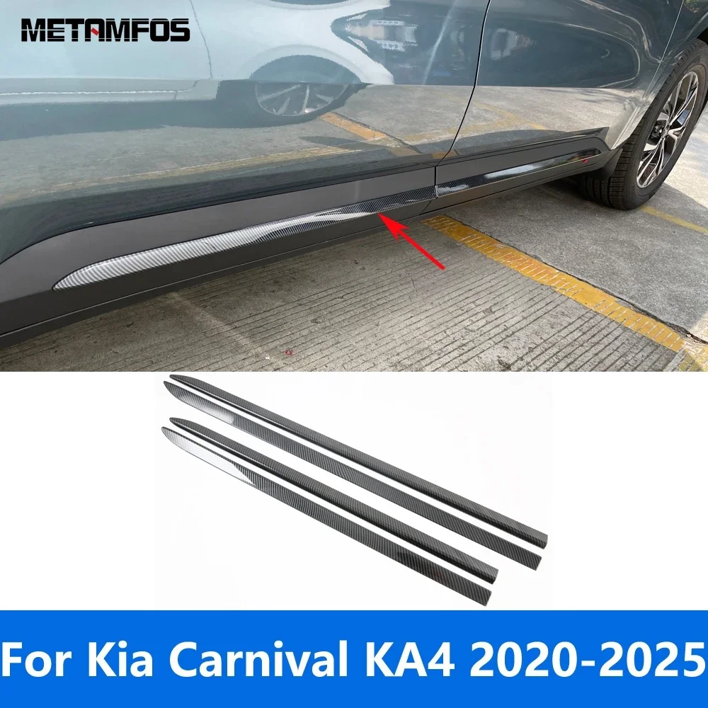 For Kia Carnival KA4 2020-2022 2023 2024 2025 Carbon Fiber Door Side Line Strip Body Skirt Molding Trim Accessories Car Styling