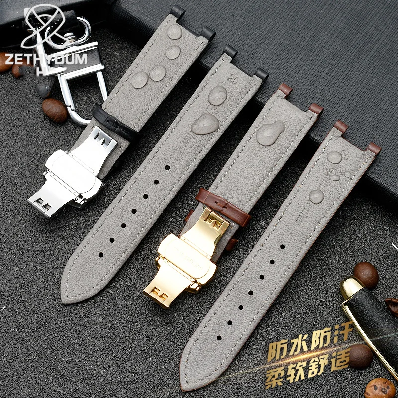 حزام ساعة من الجلد الطبيعي لـ Gucci 22*13 مللي متر 20*11 مللي متر حزام مدبب مع مشبك فراشة من الفولاذ المقاوم للصدأ حزام ساعة للرجال والنساء