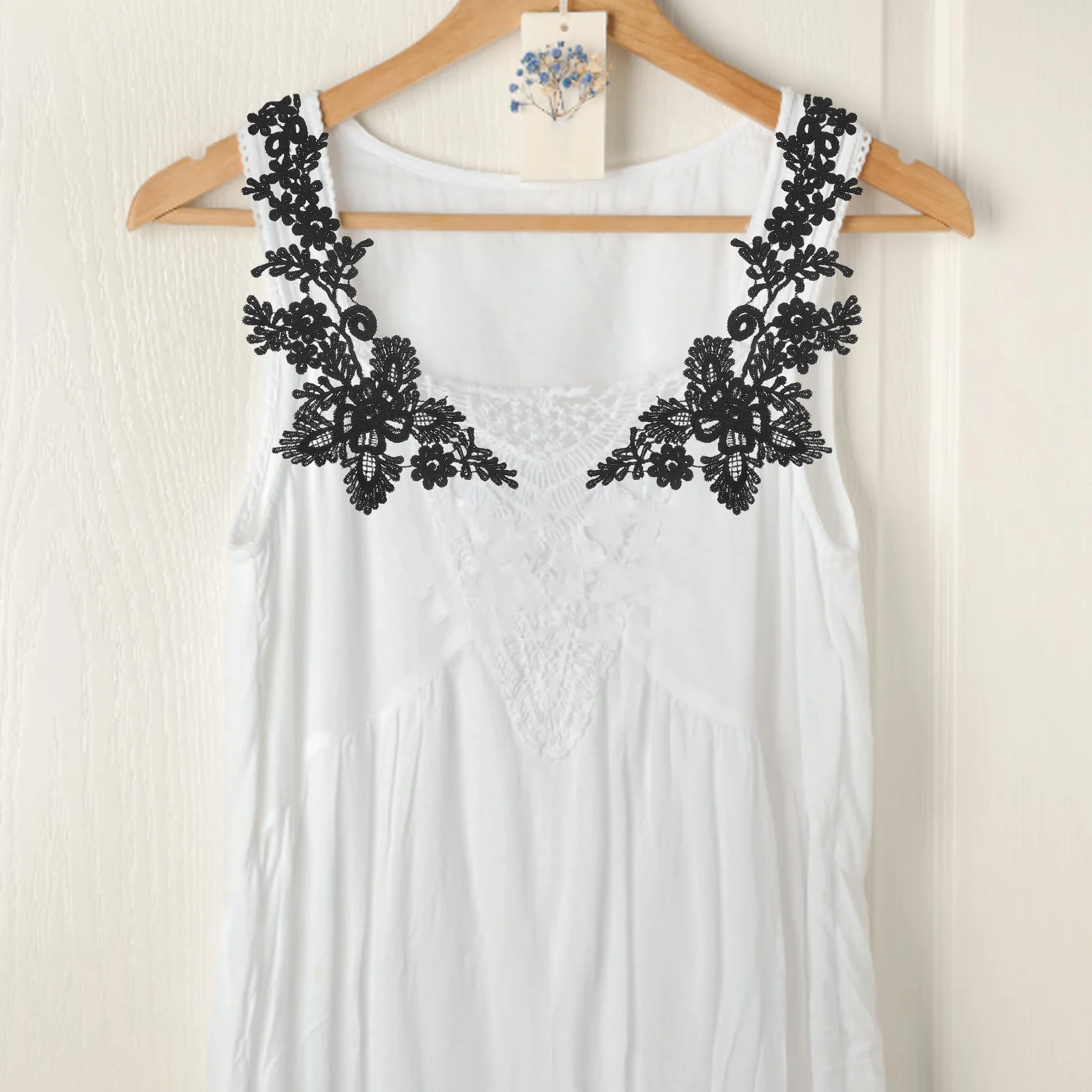 

Black Lace Embroidery Collar Detachable Fabric Cuff Sewing Floral Applique Elegant DIY Accessories For