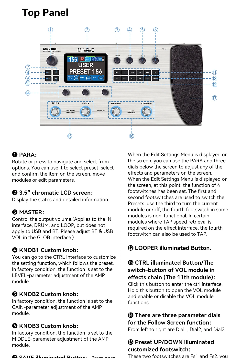 معالج M-VAVE MK-300 الشامل متعدد التأثيرات |   ANN النمذجة العصبية 120AMP/360FX بطارية 10 ساعات + 300s Looper + 128 طبل MIDI DAW