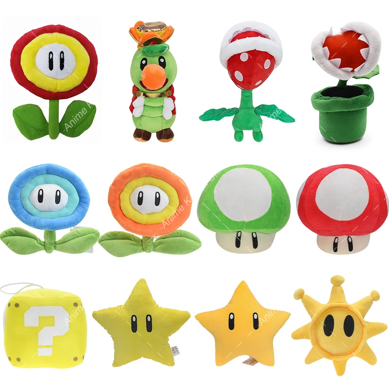 Game Mario Props Plush Toys Piranha Plants Ice Fire Flower Mushroom Shine Sprite Super Star Prince Florian Stuffed Doll Gifts