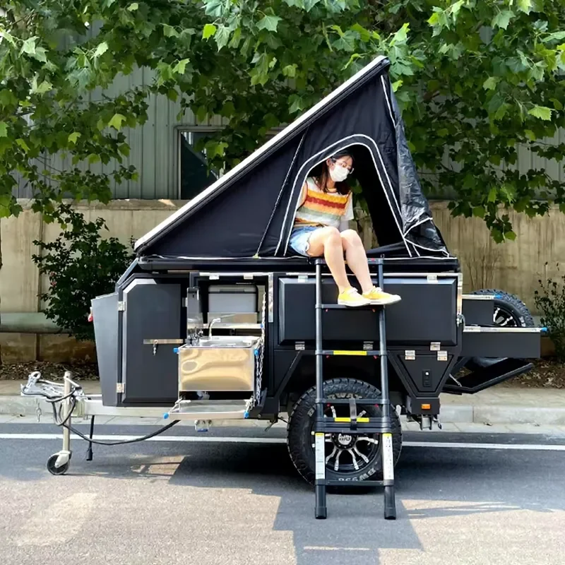 ONLYWE Mini Off Road Camping Caravan Travel Trailer Australia Tiny Folding Offroad Trailer Camper With Roof Top Tent for Sale