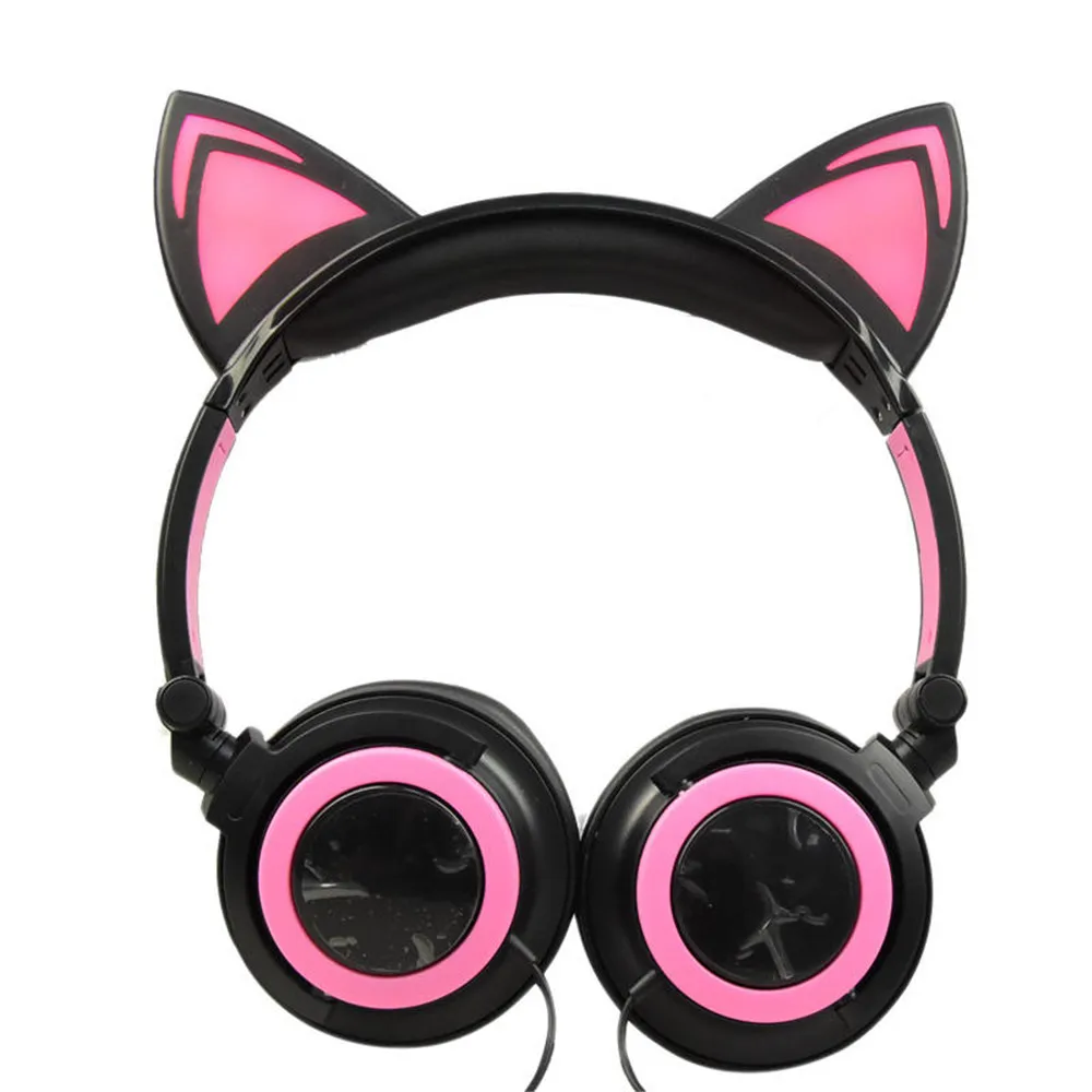 Wired Earphones Cat Ear Headphone for Kids Flash LED Girl 3.5mm Wired Headset Stereo with Mic for boys Girs Cat Ear Gift Helmet