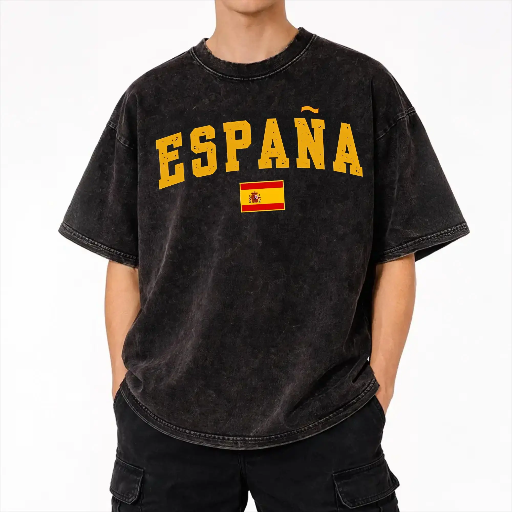 Spain Spanish Flag Espana Make Spain Great Again T Shirt Hip Hop Washed Cotton T-Shirt  Vintage for Men Women Streetwear