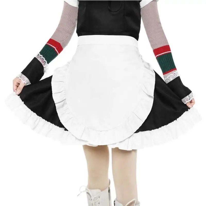 Simple Half Waist Apron For Kids Girls Ruffled Edge Pocket Apron For Kitchen Cooking Role Play Party Gifts
