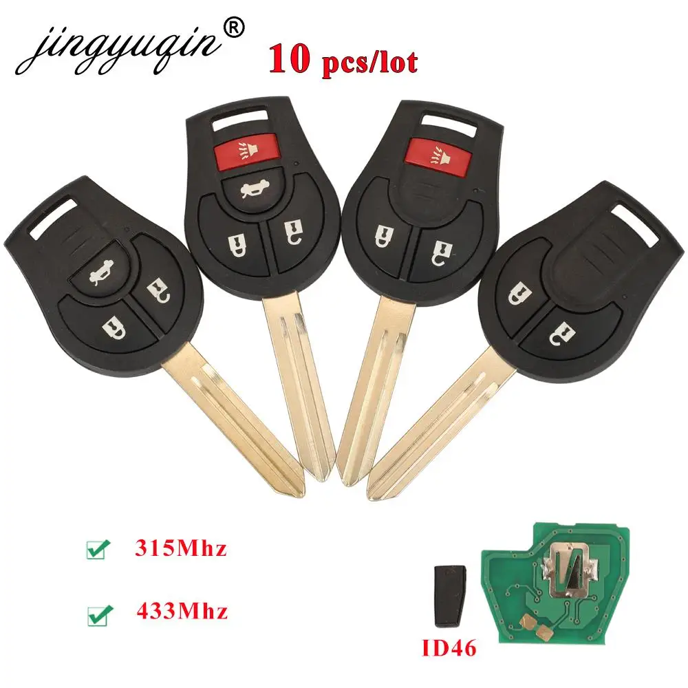 jingyuqin 10Pcslot 3/4 Buttons Remote Car Key for NISSAN CWTWB1U751 CWTWB1U816 Qashqai Sunny Tiida X-Trail 315MHz ID46 Chip