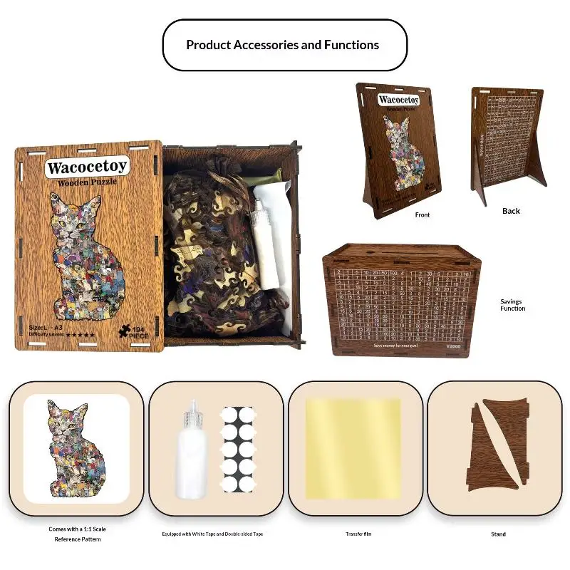 194pcs Kat-vormige Houten Puzzel Onregelmatige Puzzelstukjes Spel Verjaardag Kerstcadeaus Voor Kat Liefhebbers Spaarpot home Decor