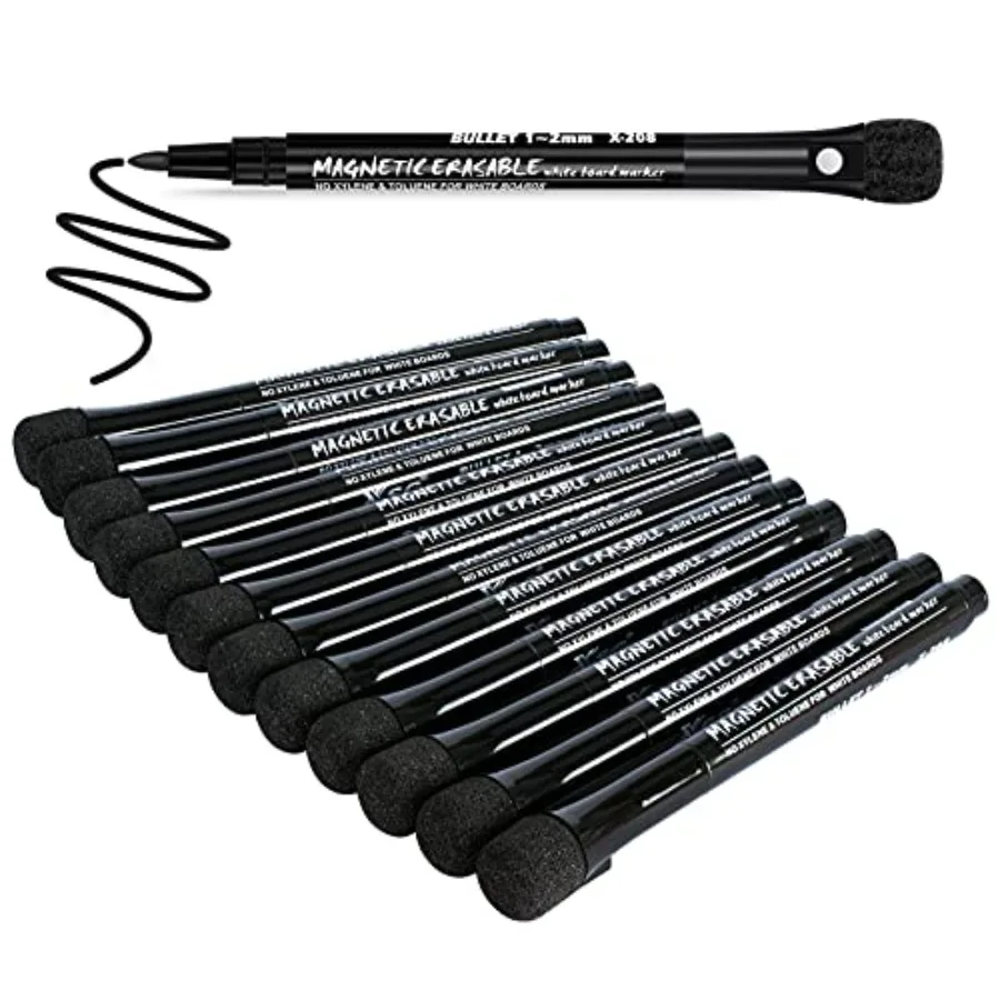 

Dry Erase Markers Fine Tip, White Board Markers Dry Erase with Eraser Cap, Magnetic Dry Erase Markers Black Thin Dry Erase Mark