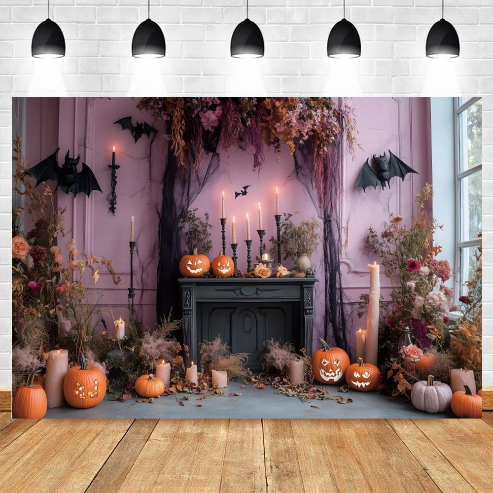 Fondo de pared Interior rosa para fotografía de Halloween, pared de palacio de Castillo, puerta de madera, retrato de niños, accesorios de fotozona