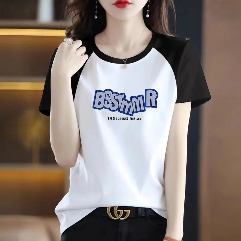 plus Size Short Sleeve Women's T-Shirt Korean Style Slim Fit Cotton Summer Commute Fashion Guangzhou Thirteenth Factory