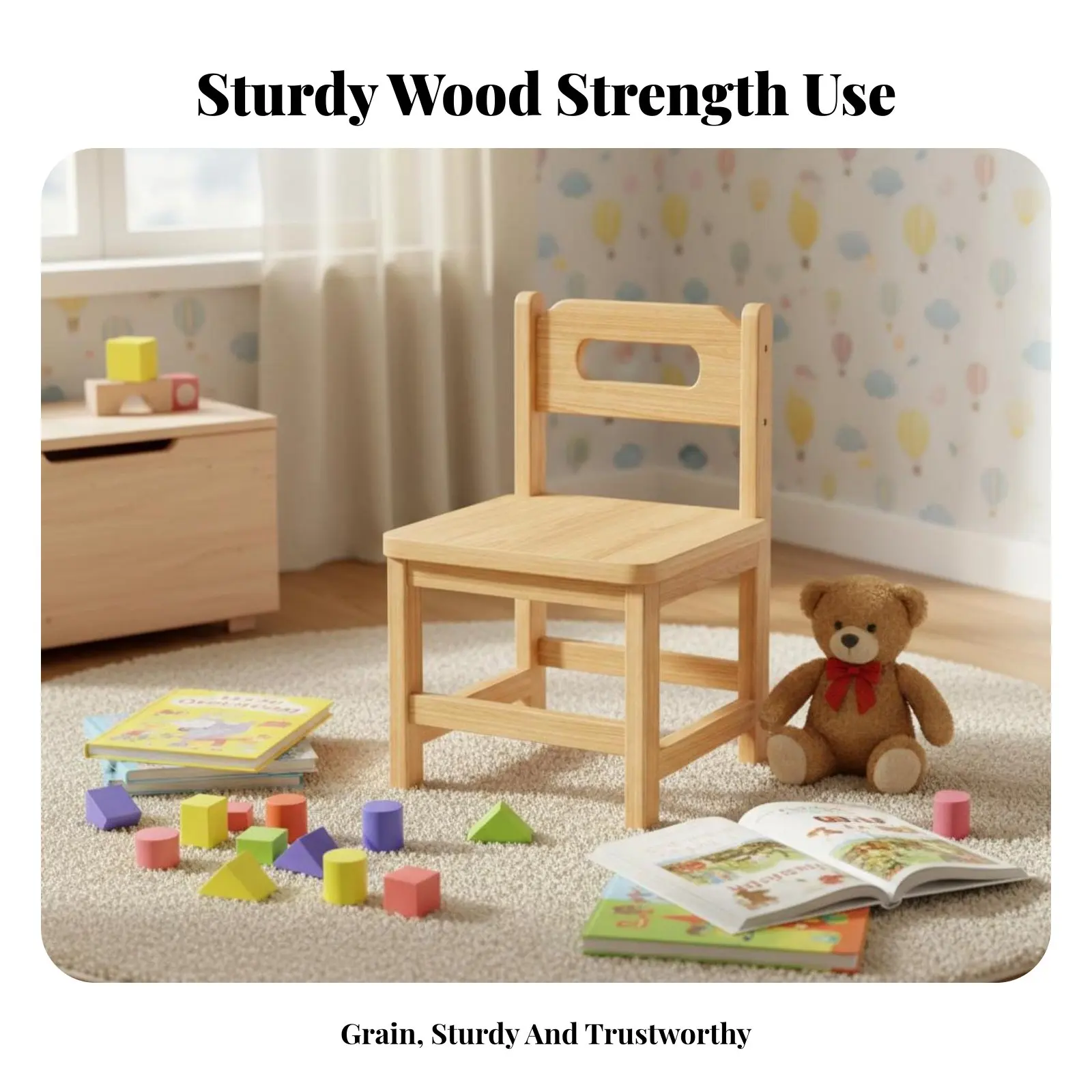 背もたれ付き木製椅子、安定した4脚デザイン、幼児用多目的小型スツール、プレイルーム、玄関用