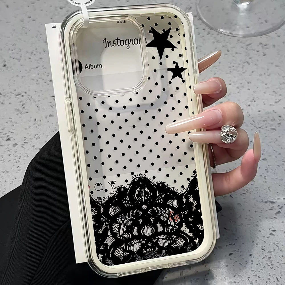 Polka Dot Spitze Sterne Transparente 2-in-1 Handyhüllen für iPhone 17 11 12 13 14 15 16 17 Pro Max Plus XR X Air Stoßfeste TPU-Hülle – Detail 4