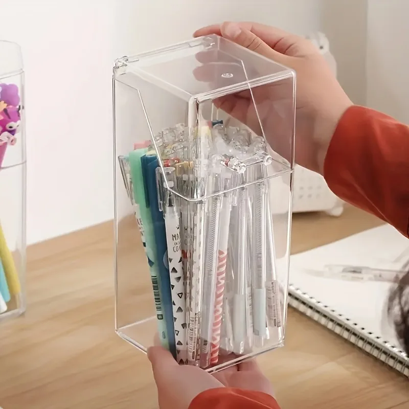 Transparent storage box,mask organizer,acrylic pencil holder,multifunctional desktop with dust-proof cover,back-to-school season