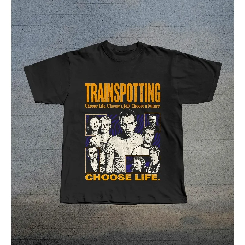 Camiseta gráfica do filme Trainspotting, camiseta com estampa do filme Choose Life, camiseta de cinema britânico dos anos 90, camiseta unissex de verão, solta e respirável, de algodão