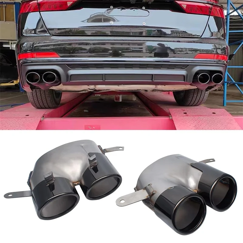 

1 Pair 4 out Stainless Steel Car Exhaust Pipe System for 2016-2018 Audi A6 A7 S Line S6 S7 Muffler Tip Tailpipe Upgrade