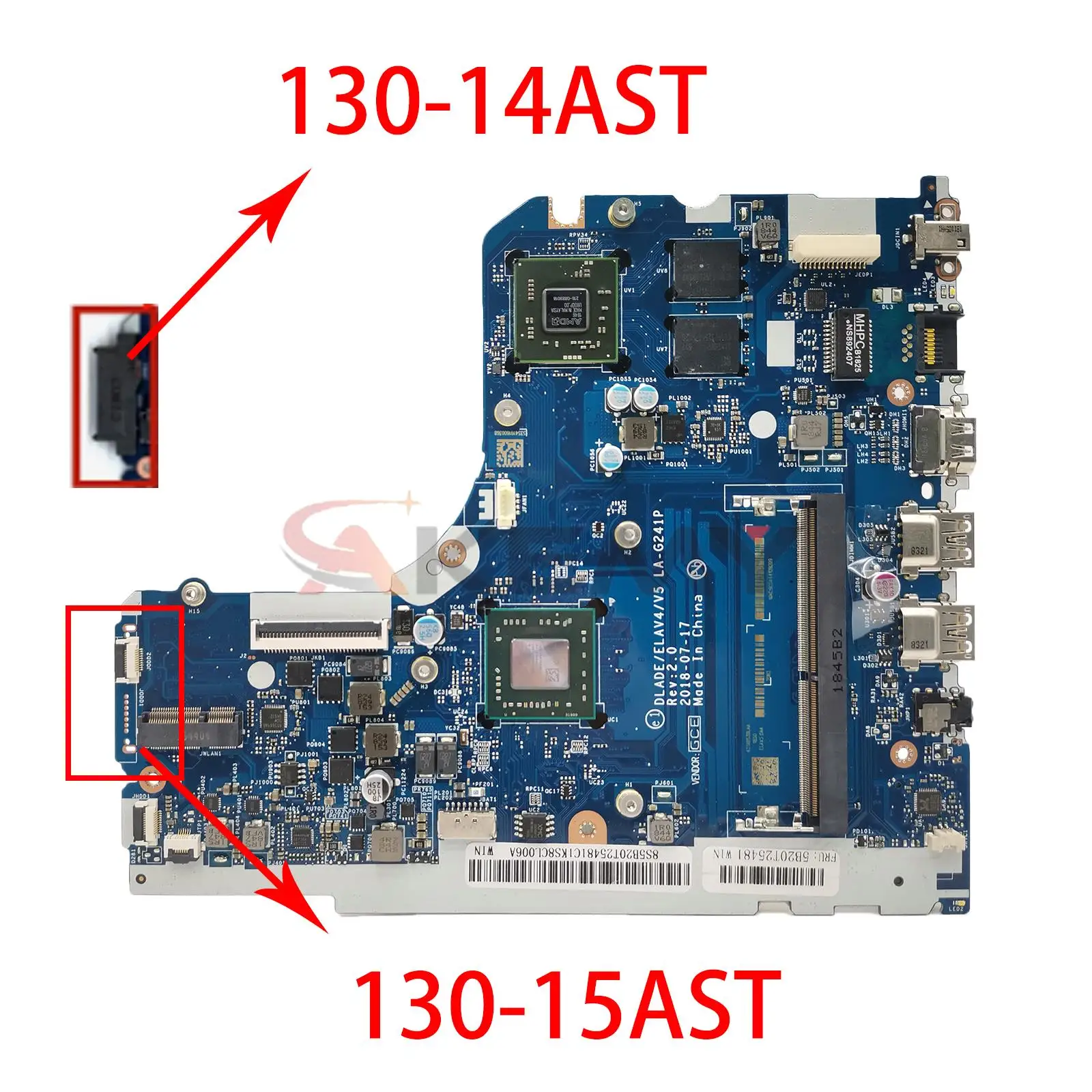 For Lenovo Ideapad 130-15AST 130-14AST Laptop Motherboard DLADE LA-G241P With AMD A4-9125 CPU DDR4 100% Tested