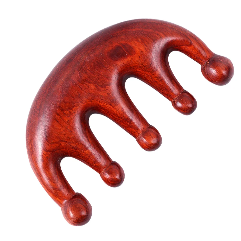 

1Pcs Natural Padauk Wooden Comb Portable Wide-Tooth Round Bead Head Meridian Hair Massage Tool for Household Use Red