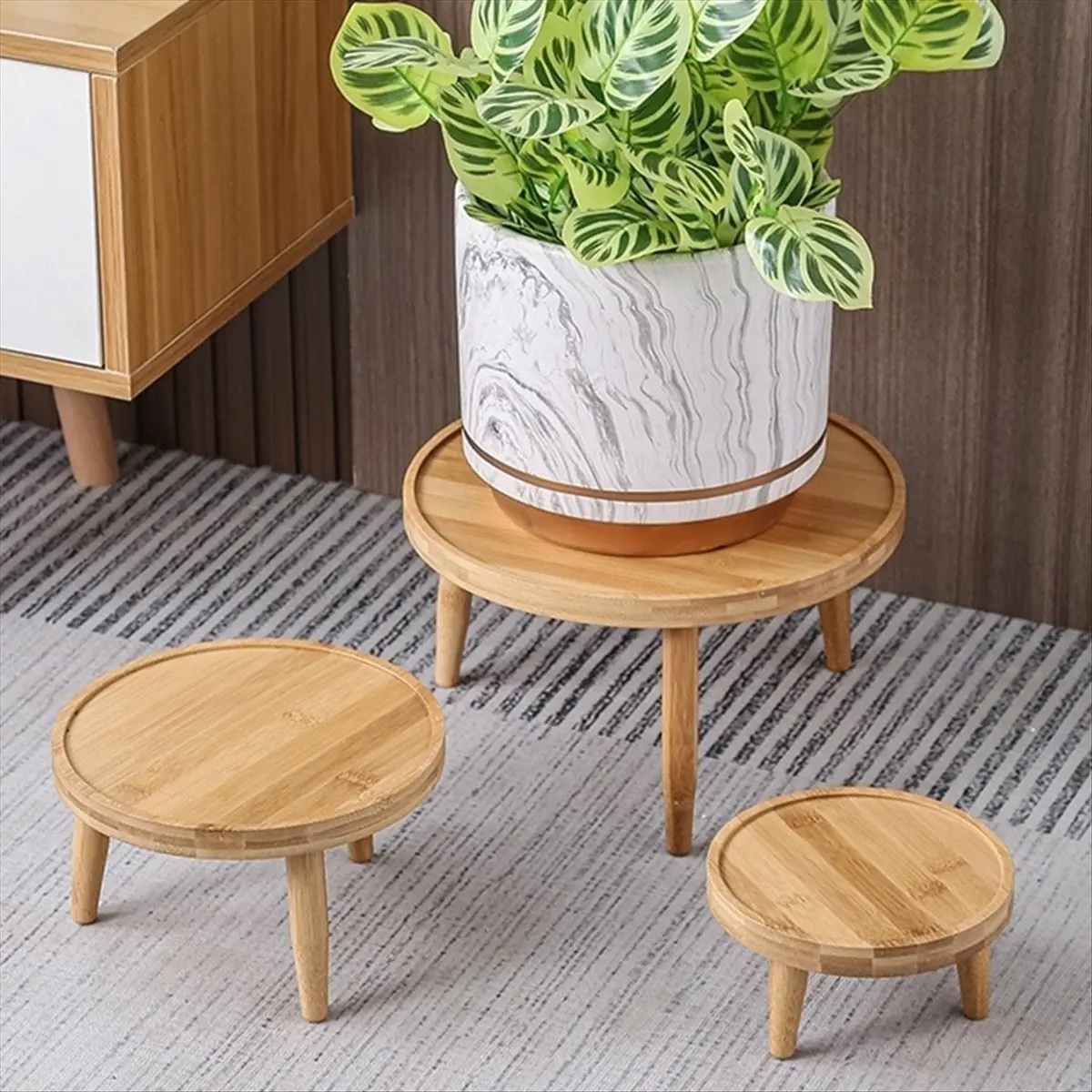A56K Flower Pot Tray Solid Wood Flower Shelf Indoor Desktop Living Room Potted Pothos Floor-Standing Vase Base