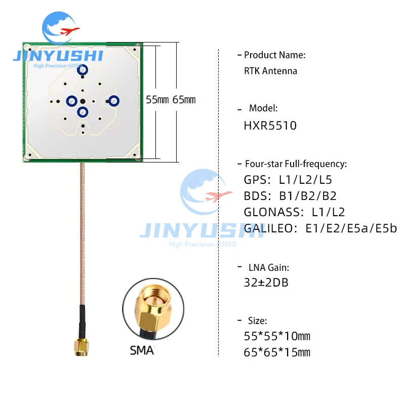 GNSS Antenna Multi-frequency Internal Ceramics RG178 SMA Male RTK Amplifier GPS l1 l2 l5 Beidou Glonass Galileo