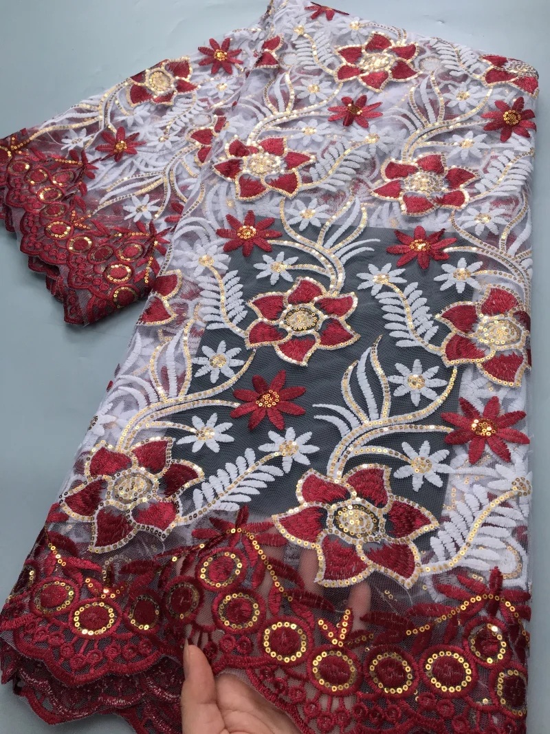 African French Mesh Lace Fabric Latest 2025 Nigerian Milk Silk Lace Embroidered Fabric with Sequins for Women Dress,2.5Yards4114