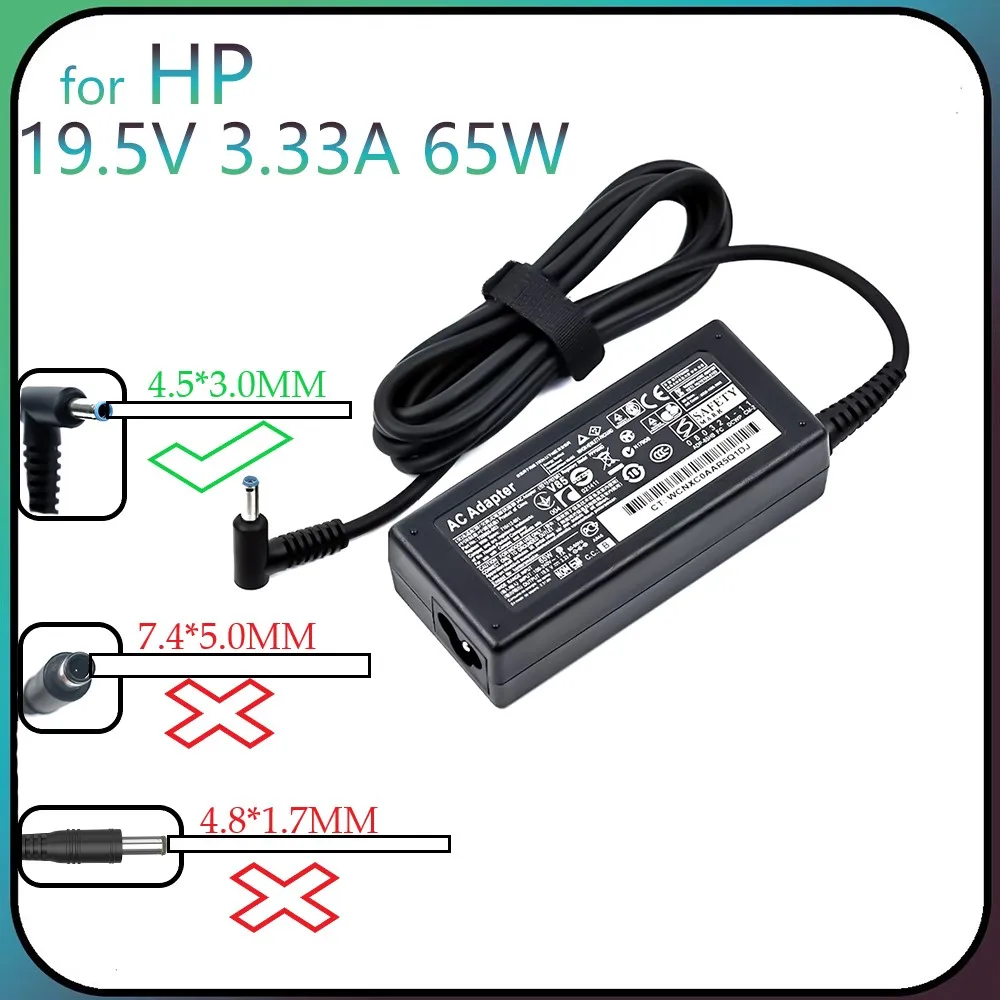 Adaptador de carregador de laptop 19.5V 3.33A 65W 4.5*3.0mm para HP Envy 17-j010us Pavilion 15-j000 Chromebook 11 G4 G5 EE 14 G3 246 G4 248