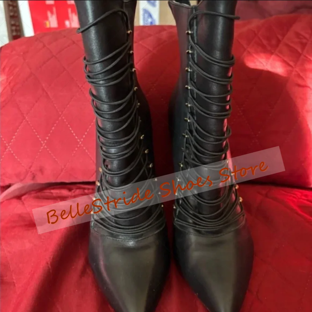 Preto voltar zíper apontou toe botas de couro fosco sapatos femininos stilettos salto alto festa banquete namoro 2025 zapatos para mujere