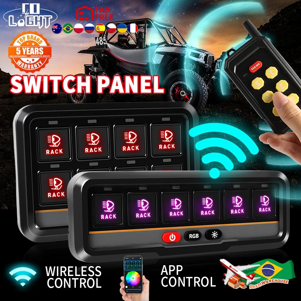 CO LIGHT 6 Gang Switch Panel Wireless 12V 24V 600W-1200W Circuit Control Relay System Box With Remote Control Slim off-road use