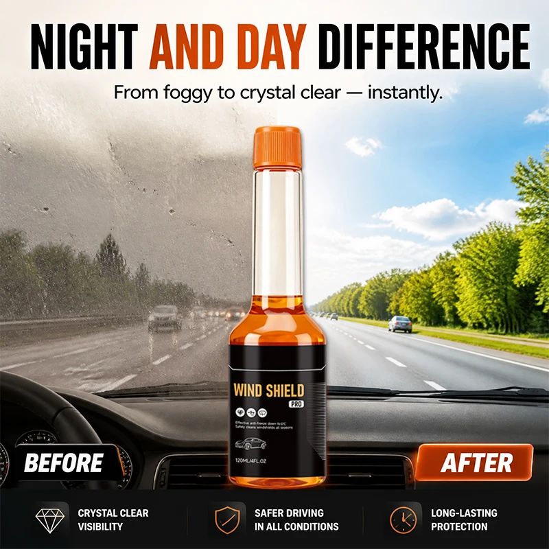 Wind Shield Pro 120ml Concentrated Windshield Washer Fluid All-Season Auto Glass Cleaner, Removes Oil Film Bug Grime Streak-Free