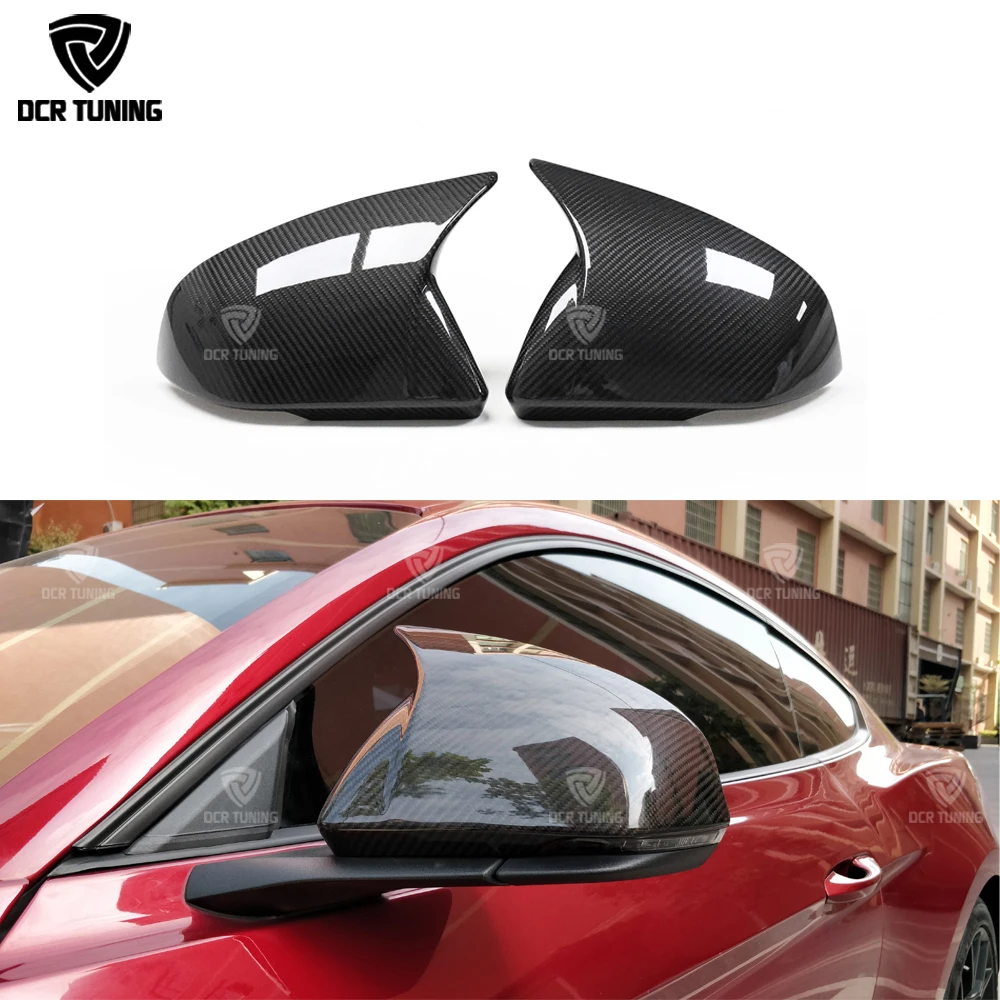 For Ford Mustang Dry Carbon Fiber Rear View M horn Mirror Cover Gloss Add On Style 2014 - UP EU/NA model With/Without Light