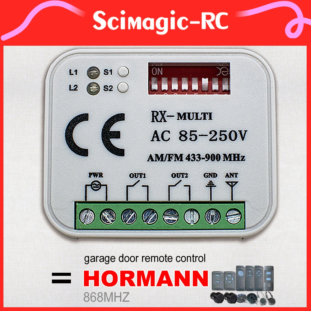 

Выключатель открывания дверей гаража с дистанционным управлением HORMANN. Переменный ток постоянного тока 9-30 В или 85-250 В 2-канальный релейный приемник. Для затворного передатчика HORMANN 868 МГц