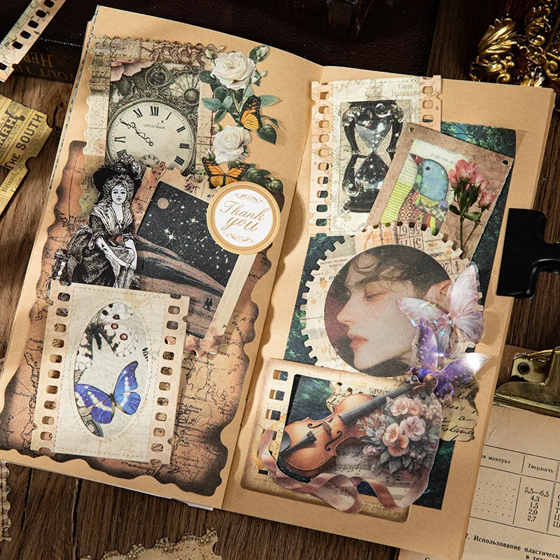 10pcs Creative Versatile Vintage Flip Card Windsor Past Series Journal DIY Adhesive Decoration Sticker Supplies Kawaii Stickers