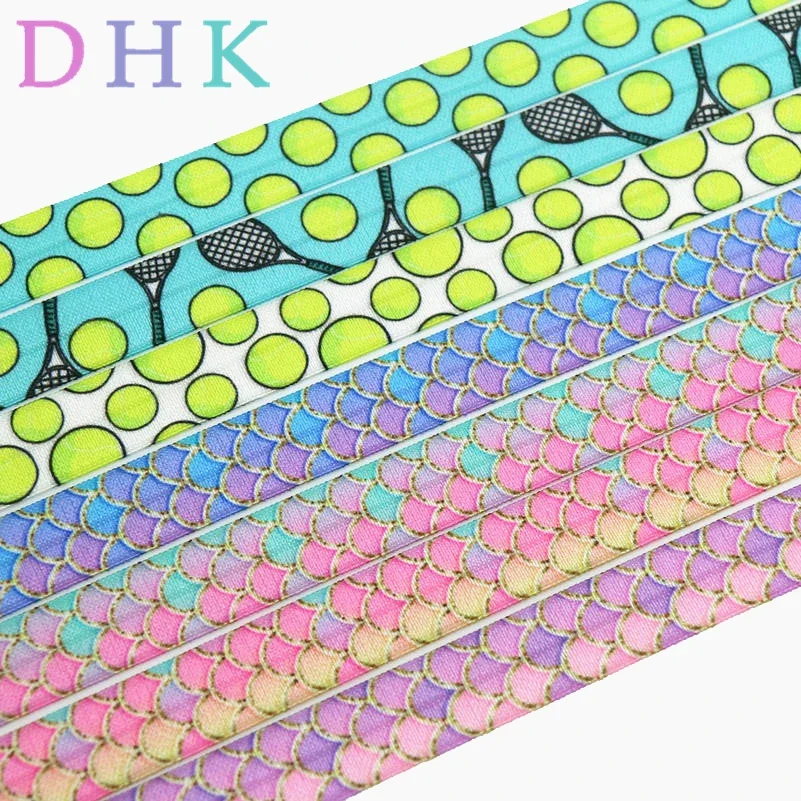 DHK 5/8 '5 ярдов теннисная русалка рыбья чешуя с принтом складная эластичная лента FOE эластичная лента для волос бант головной убор повязка на голову оптовая продажа C1591