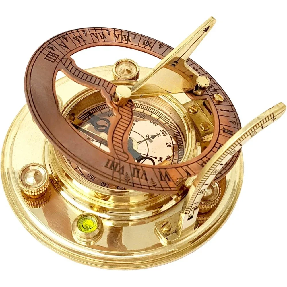 Brass Compass, Sundial Clock in Box Gift Sun Clock Ship Replica Watch - Antique Brass & Copper Sundial Compass