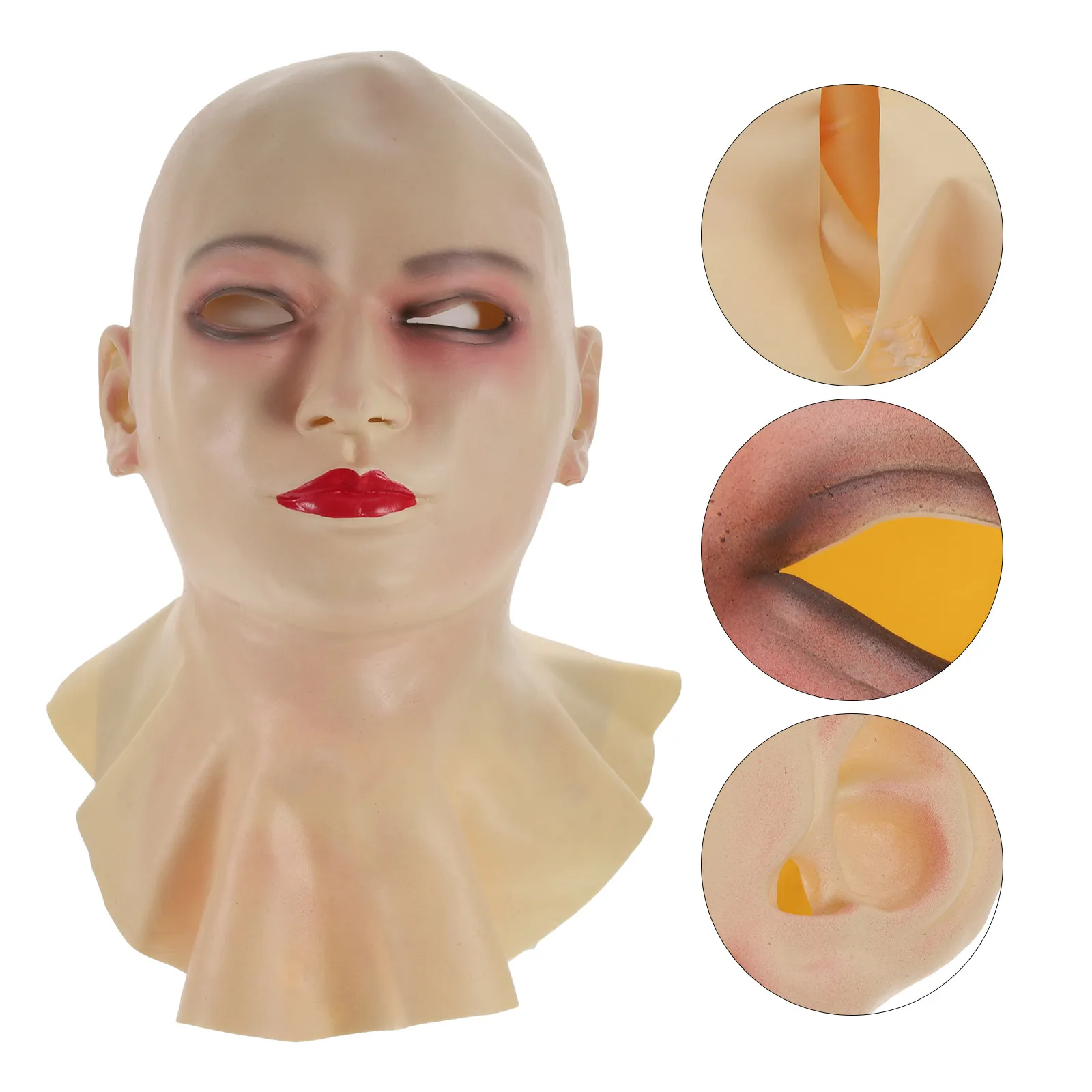 

Latex Bald Female Mask Realistic Hairless Head Cover for Halloween Carnival Cosplay Costume Party Horror Bareheaded Prop