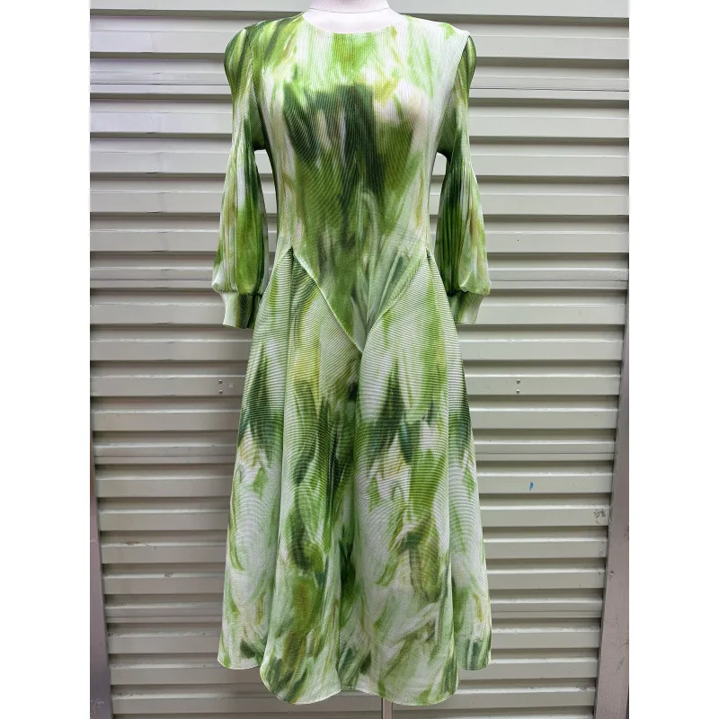 Długa plisowana spódnica w kwiatowy wzór, ośmioczęściowa, z wysokim stanem, w stylu francuskim, z włókna poliestrowego, ocieplana, jesienna, streetwearowa.