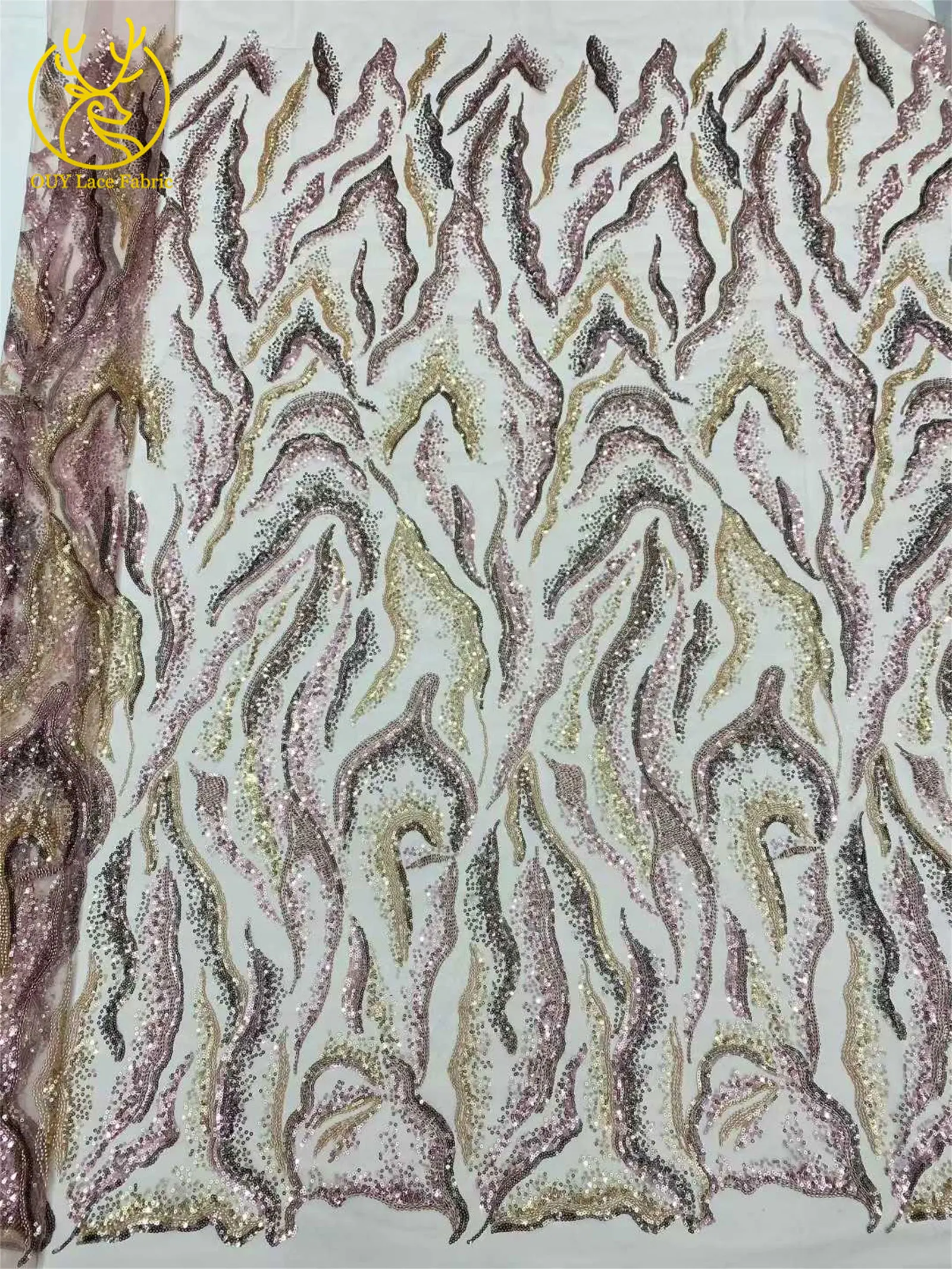 Luxuriöser nigerianischer Brautkleid-Stickerei-Perlen-Spitzenstoff 2026 – Hochwertiger afrikanischer Tüll mit Pailletten für Damen-Abendkleider zum Nähen – Detail 14