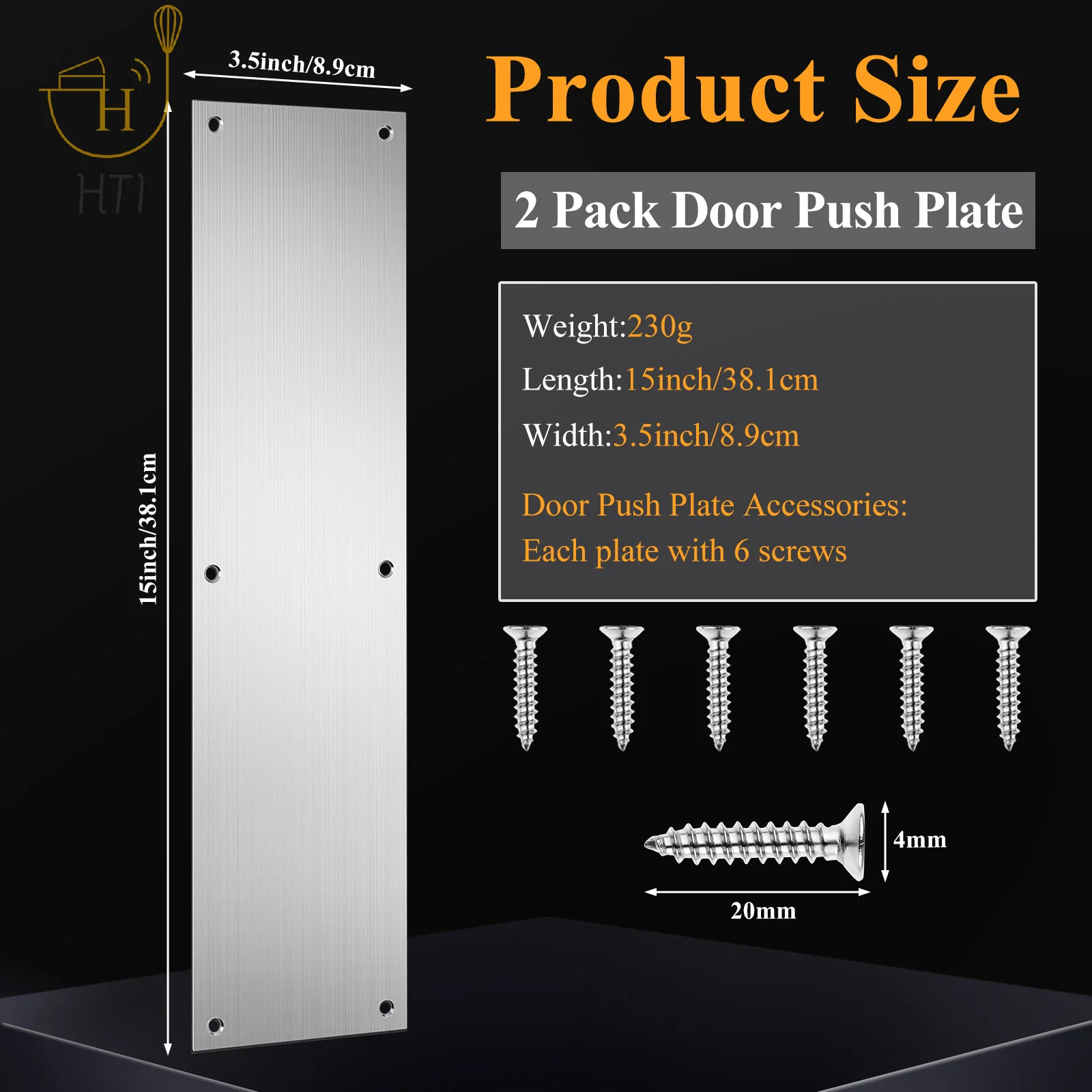 2 Pcs Push Door Plate 15x3.5