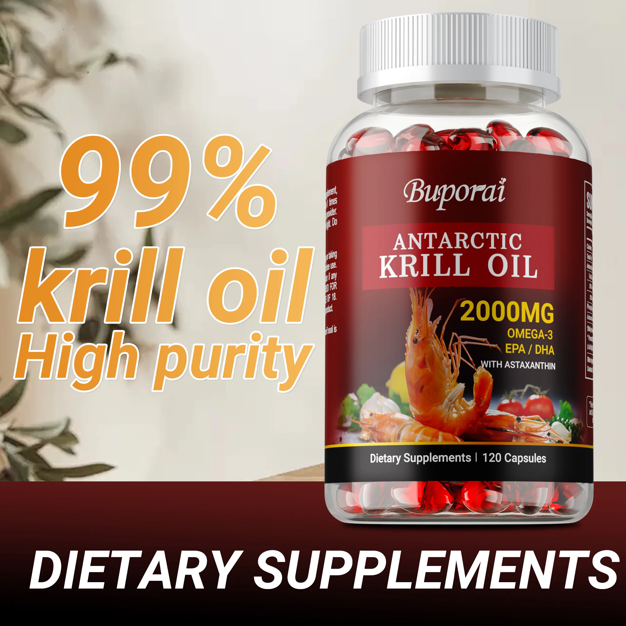 

Antarctic Krill Oil 2000MG - Contains Astaxanthin, Antioxidant, Promotes Joint, Brain and Heart Health, Boosts Immunity