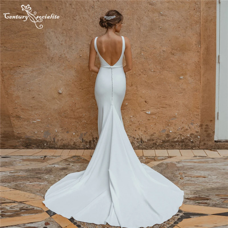 Simple Wedding Dresses for Women Mermaid 2024 V-Neck Backless Boho Bridal Gowns Robe Mariee Boheme Vestido Novia Sirena